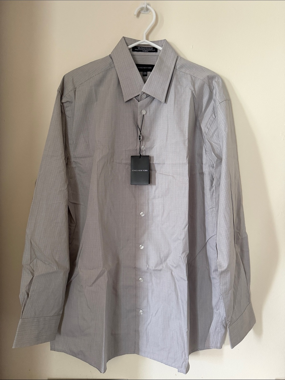 Jones New York Light Gray Pinstripe Dress Shirt,
SIZE 17 1/2,